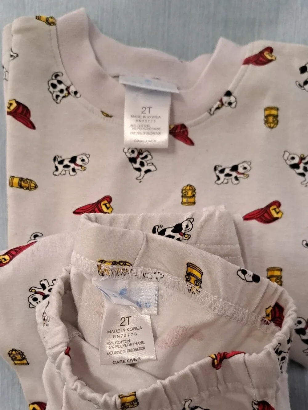 NWT Kids 2T Cotton Two-Piece Pajama Set in Light Grey with Firefighter Print